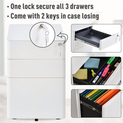 Vinsetto Fully Assembled 3 Drawer Steel Metal Filing Cabinet Lockable Rolling Vertical File Cabinet White