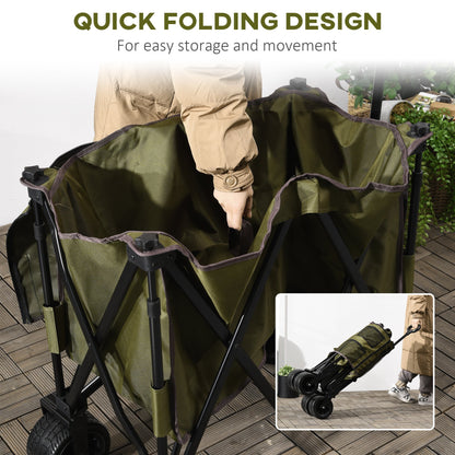 Folding Garden Trolley on Wheels, Collapsible Camping Trolley, Outdoor Utility Wagon with Steel Frame and Oxford Fabric, Green