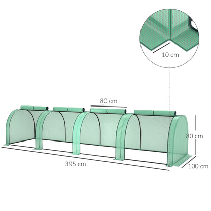Outsunny PE Tunnel Greenhouse Green Grow House Steel Frame for Garden Backyard with Zipper Doors 395 x 100 x 80cm, Green