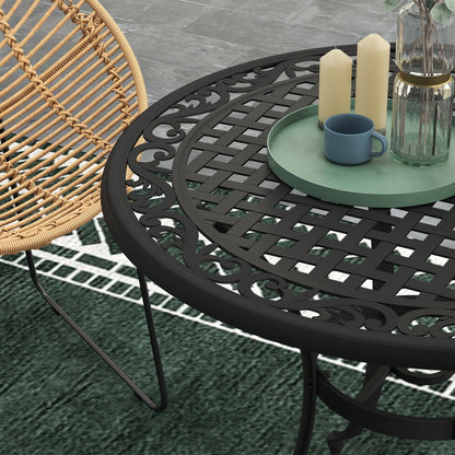 Outsunny 90cm okrągły aluminiowy stół ogrodowy dla czterech osób z otworem na parasol