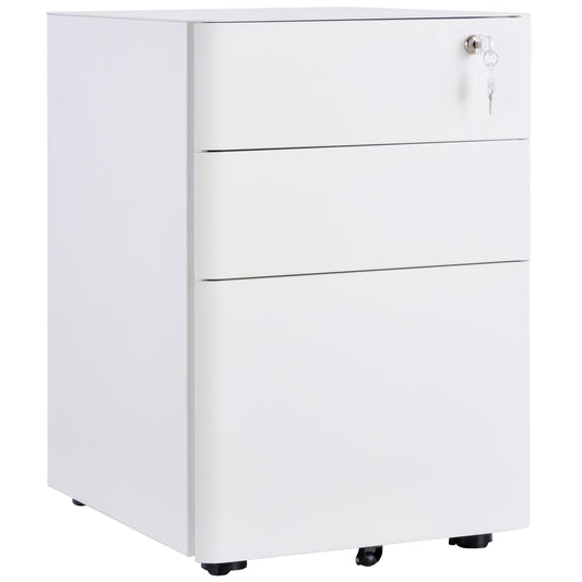 Vinsetto Lockable Cabinet, Rolling Filing Cabinet with 3 Drawers, Steel Office Drawer Unit for A4, Letter, Legal Sized Files