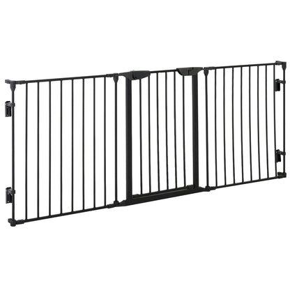 PawHut Pet Gate 3-Panel Playpen سياج أمان معدني، بوابة درج للكلاب حاجز غرفة مقسم مع المشي من خلال الباب قفل تلقائيا