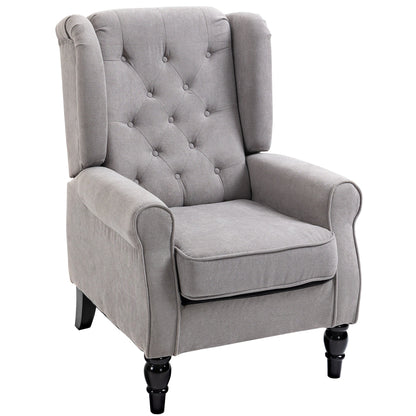 HOMCOM Retro Accent Chair, fotel z uszami i drewnianą ramą, pikowany guzikami, do salonu, sypialni, szary