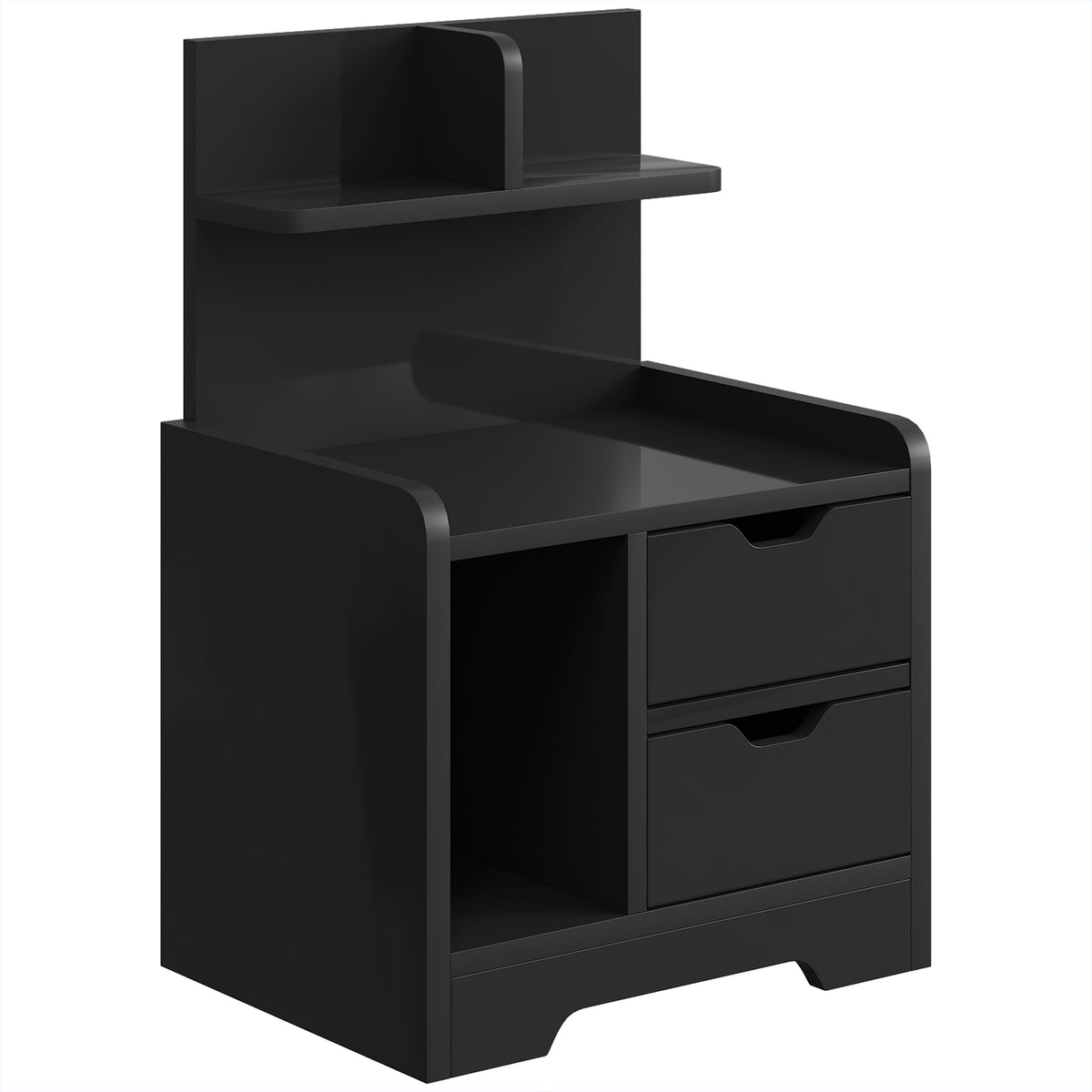 HOMCOM Bedside Table, Small Bedside Cabinet with 2 Drawers and Storage Shelves for Bedroom, Black Wood Effect