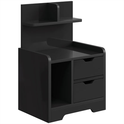 HOMCOM Bedside Table, Small Bedside Cabinet with 2 Drawers and Storage Shelves for Bedroom, Black Wood Effect