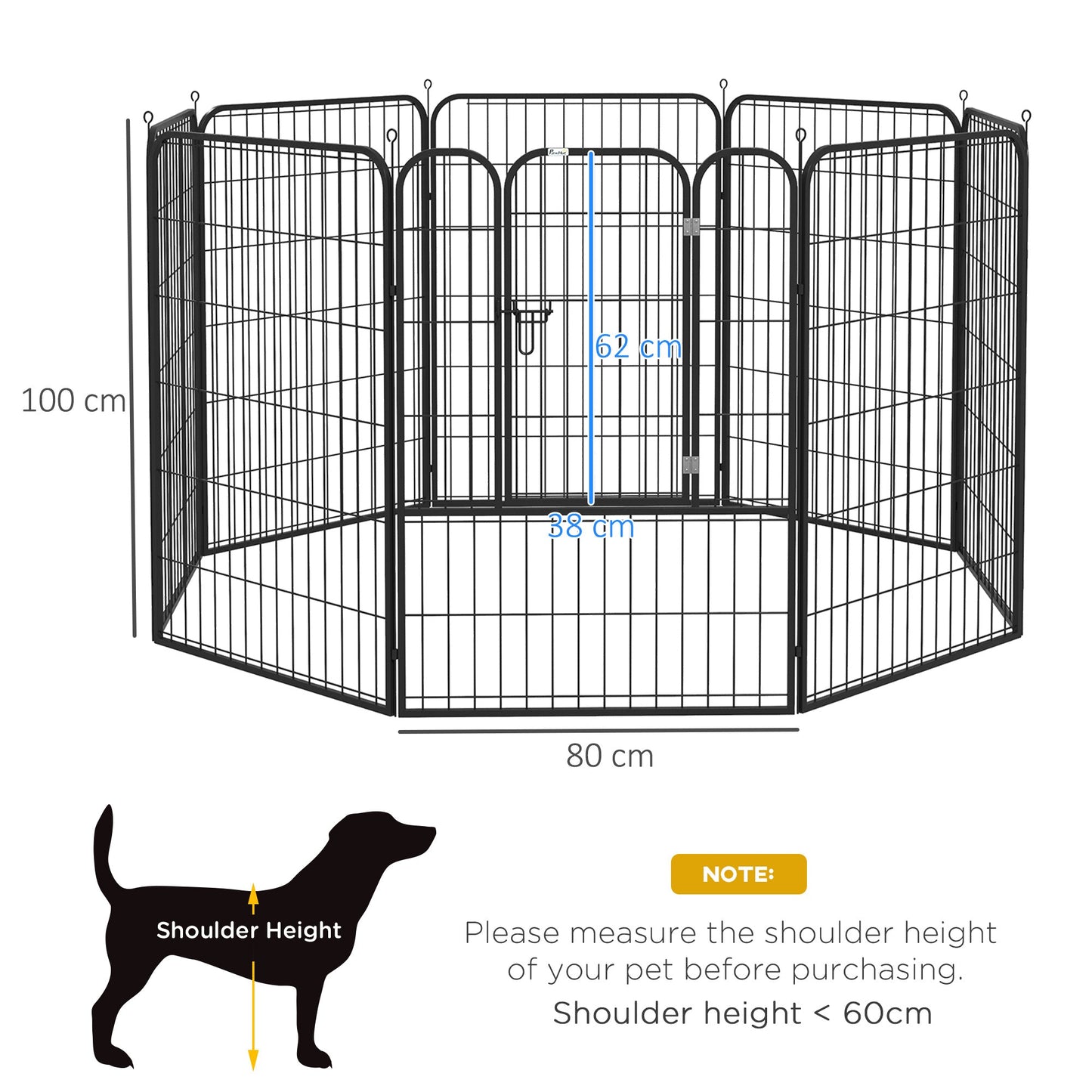 PawHut 8 Panels Heavy Duty Puppy Playpen, for Large, Medium Dogs, Indoor and Outdoor Use - Black