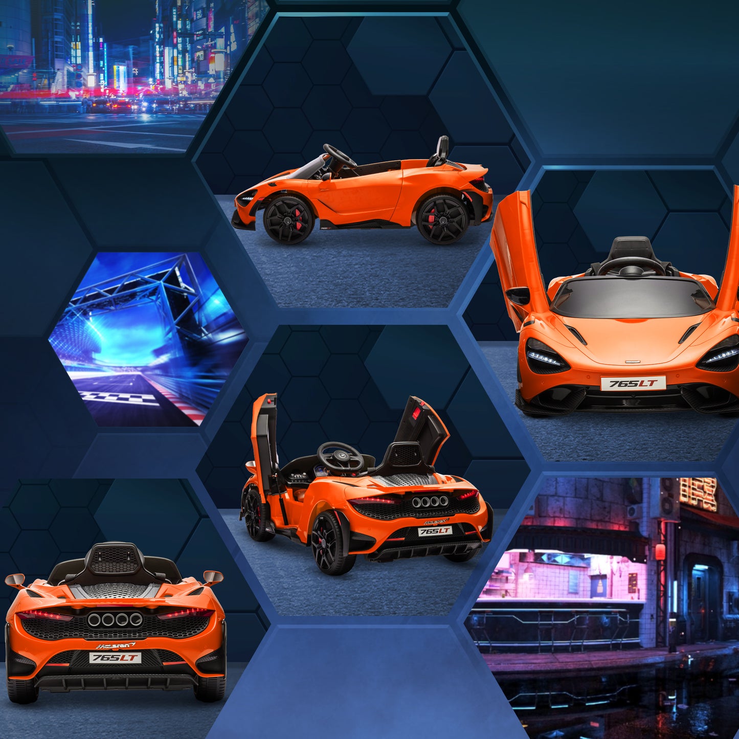 سيارة كهربائية للأطفال مرخصة من AIYAPLAY McLaren 765LT بقوة 12 فولت مع أبواب على شكل فراشة وعجلات نقل تعمل بالتحكم عن بعد باللون البرتقالي
