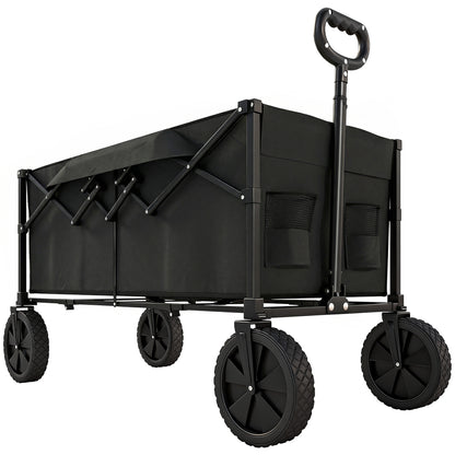 Outsunny 95L Foldable Festival Trolley on Wheels, Collapsible Wagon Cart with Adjustable Handle and 2 Cup Holders, Black