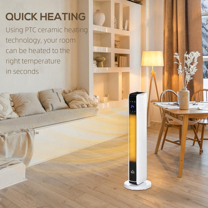 Grzejnik pokojowy HOMCOM 1100W/2200W z oscylacją 65√Ç¬∞ i 8-godzinnym timerem oraz zabezpieczeniem przed przegrzaniem i przewróceniem, grzejnik pokojowy z 2 funkcjami ogrzewania i wentylatora do sypialni, 29 cali