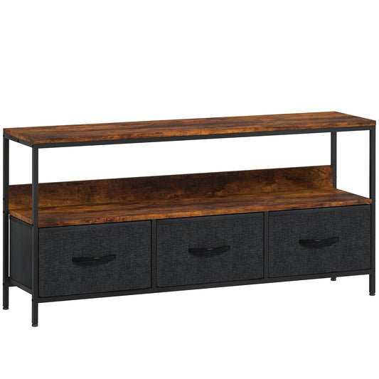HOMCOM TV Stand Cabinet with 3 Foldable Drawers - Rustic Brown