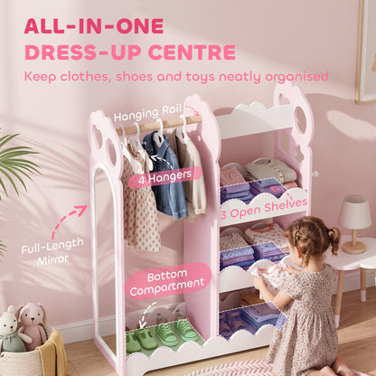 AIYAPLAY Kids Wardrobe, Children Dress Up Storage with Mirror, Clothes Rail, Shelves, Hangers for Girls Boys Bedroom Nursery Pink