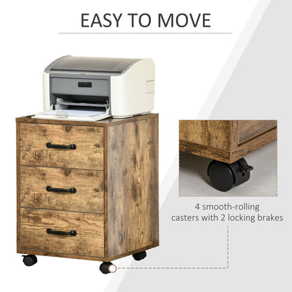 Rolling File Cabinet with 3 Drawers, Under Desk Mobile Filing Organizer Home Office Bedroom Furniture