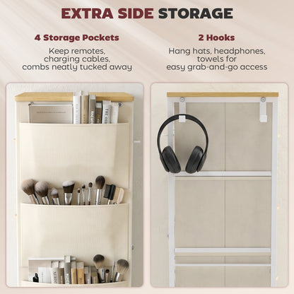 HOMCOM Chest of Drawers, Dresser with 8 Fabric Drawers, Tall Storage Unit with 4 Pockets and 2 Hooks Steel Frame, Beige