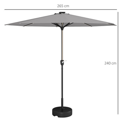 Outsunny Garden Parasol with LED Lights, Solar Charged Patio Umbrella with Crank Handle, for Outdoor, Light Grey