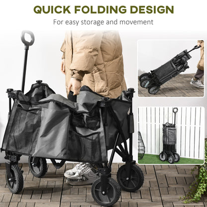 Outsunny Garden Trolley, Cargo Traile on Wheels, Folding Collapsible Camping Trolley, Outdoor Utility Wagon, Dark Grey