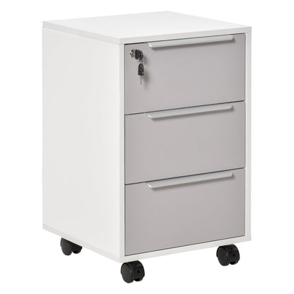 HOMCOM Three-Drawer Locking Filing Cabinet - Grey/White