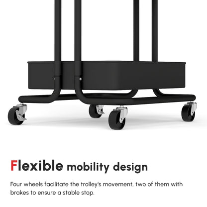 HOMCOM Three-Tier Home Trolley, with Handle and Wheels - Black