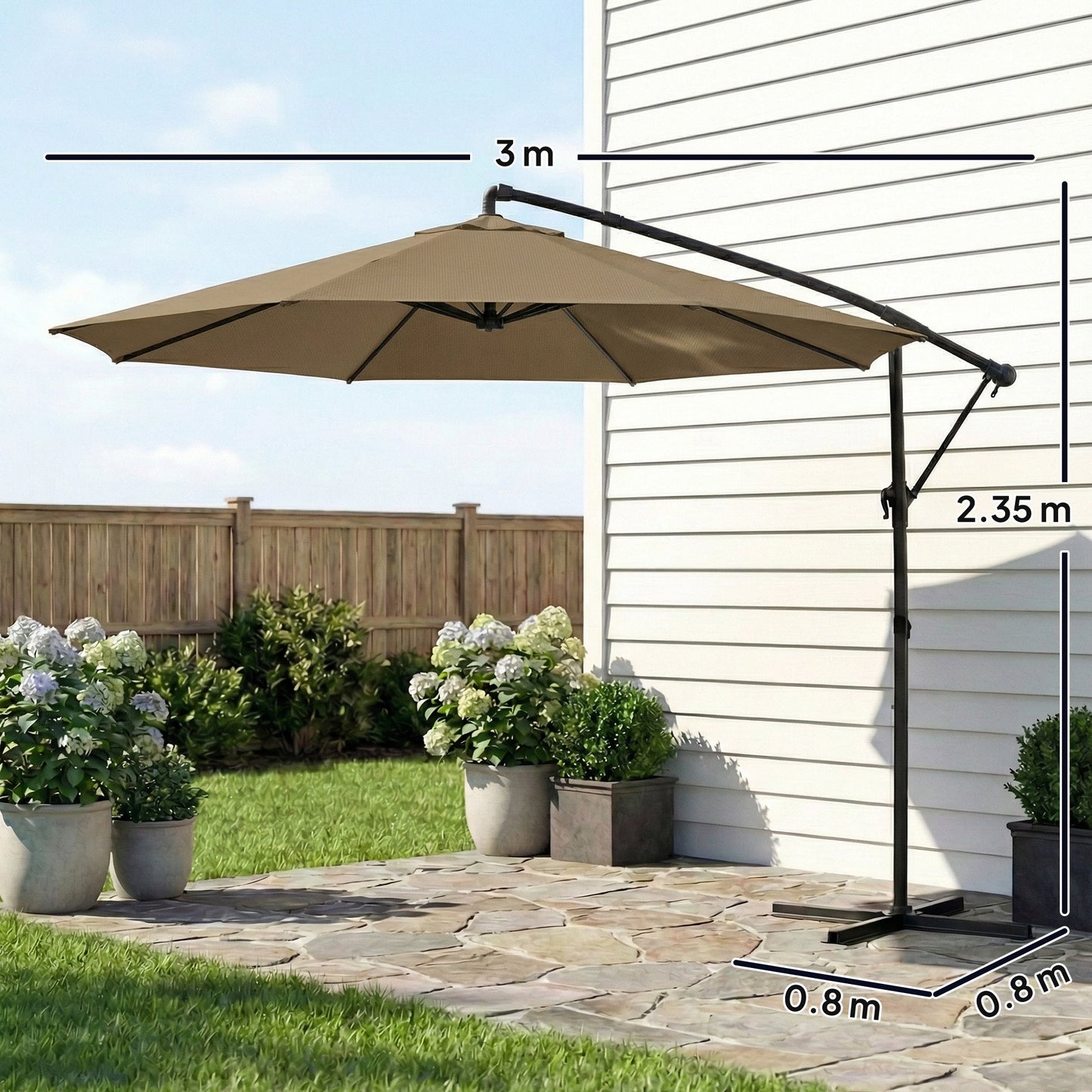 Outsunny 3 m Garden Cantilever Parasol with Cover, Round Overhanging Umbrella with 360 degrees Rotation, Tilt, Khaki