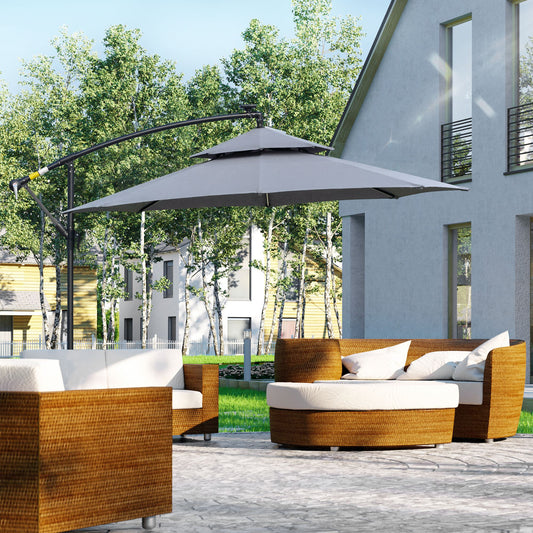 Outsunny 3m LED Light Overhanging Parasol - Szary