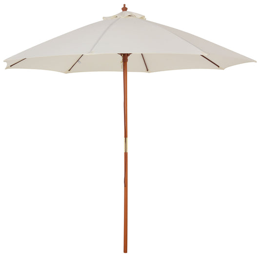 Outsunny 2,5 m Parasol ogrodowy, parasol ogrodowy na targowisko z drewnianym drążkiem i 8 żebrami z włókna szklanego, okrągły daszek przeciwsłoneczny, kremowy