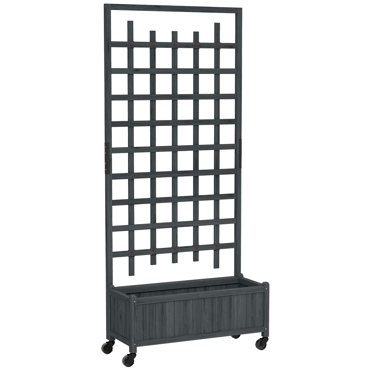 Outsunny Wooden Trellis Planter, Raised Garden Bed with Wheels, to Climb and Grow Vegetables, Herbs and Flowers, Grey