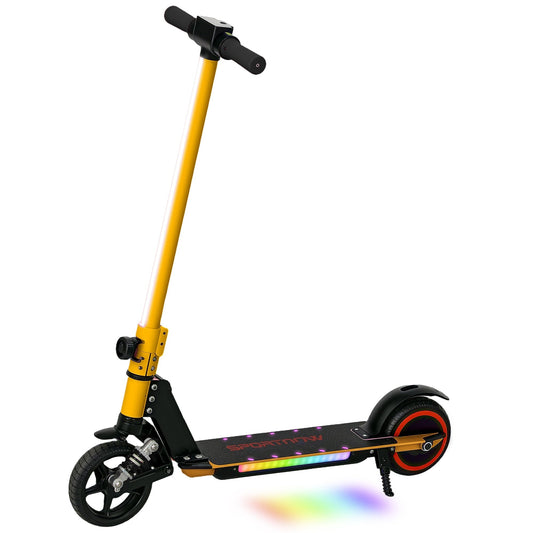 SPORTNOW Folding Electric Scooter for Kids, with Dual Brakes, Front Suspension, LED Colourful Lights, Gold Tone