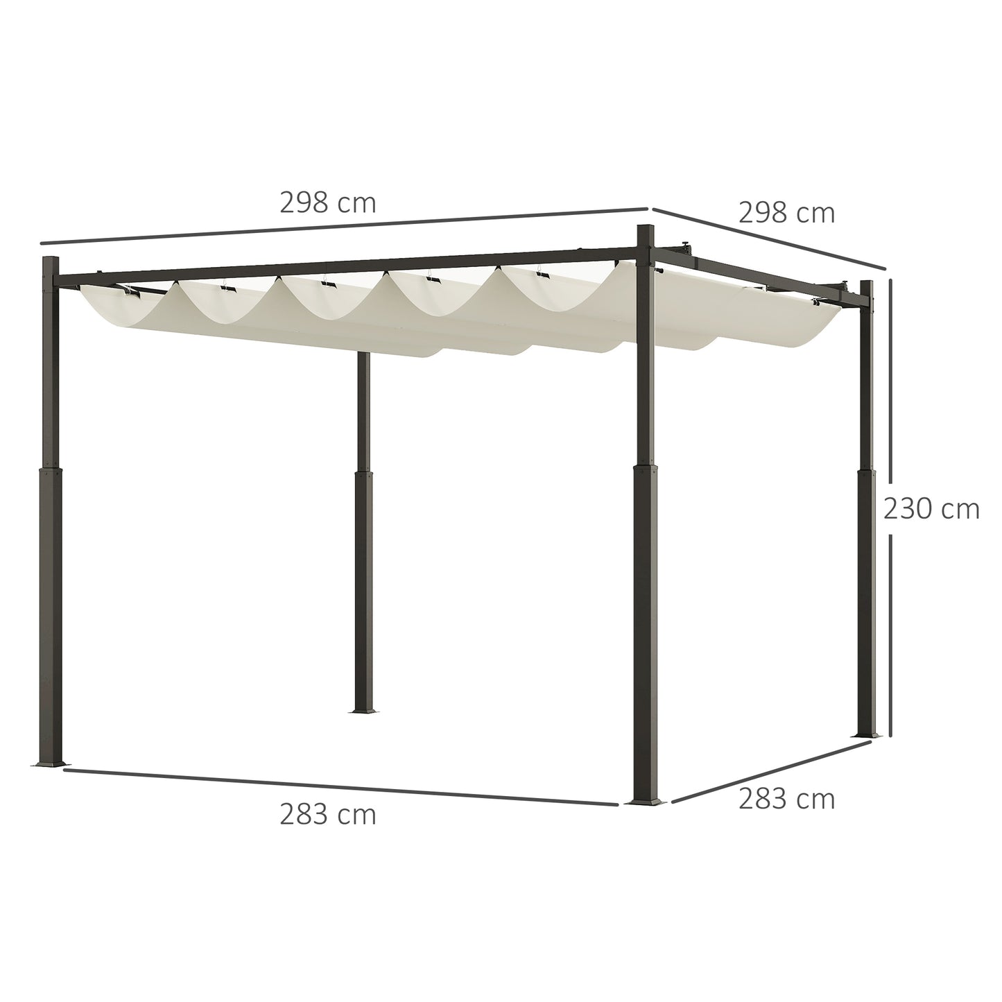 Outsunny 3 x 3(m) Metalowa pergola z rozsuwanym dachem i magnetycznym mocowaniem, zestaw ogrodowych altan ogrodowych z baldachimem przeciwsłonecznym, UPF30+, kolumna metalowa 80 mm, kremowo-biały