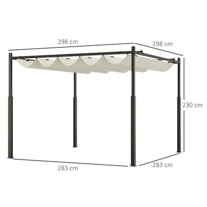 Outsunny 3 x 3(m) Metalowa pergola z rozsuwanym dachem i magnetycznym mocowaniem, zestaw ogrodowych altan ogrodowych z baldachimem przeciwsłonecznym, UPF30+, kolumna metalowa 80 mm, kremowo-biały