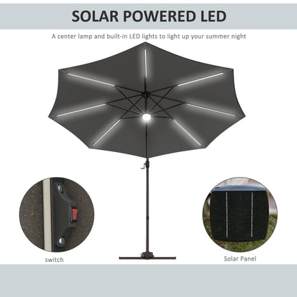 Parasol Outsunny Cantilever z oświetleniem LED i podstawą krzyżową - ciemnoszary