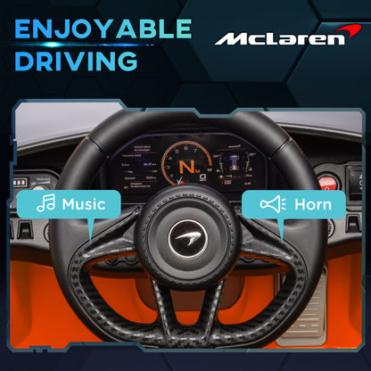 سيارة كهربائية للأطفال مرخصة من AIYAPLAY McLaren 765LT بقوة 12 فولت مع أبواب على شكل فراشة وعجلات نقل تعمل بالتحكم عن بعد باللون البرتقالي