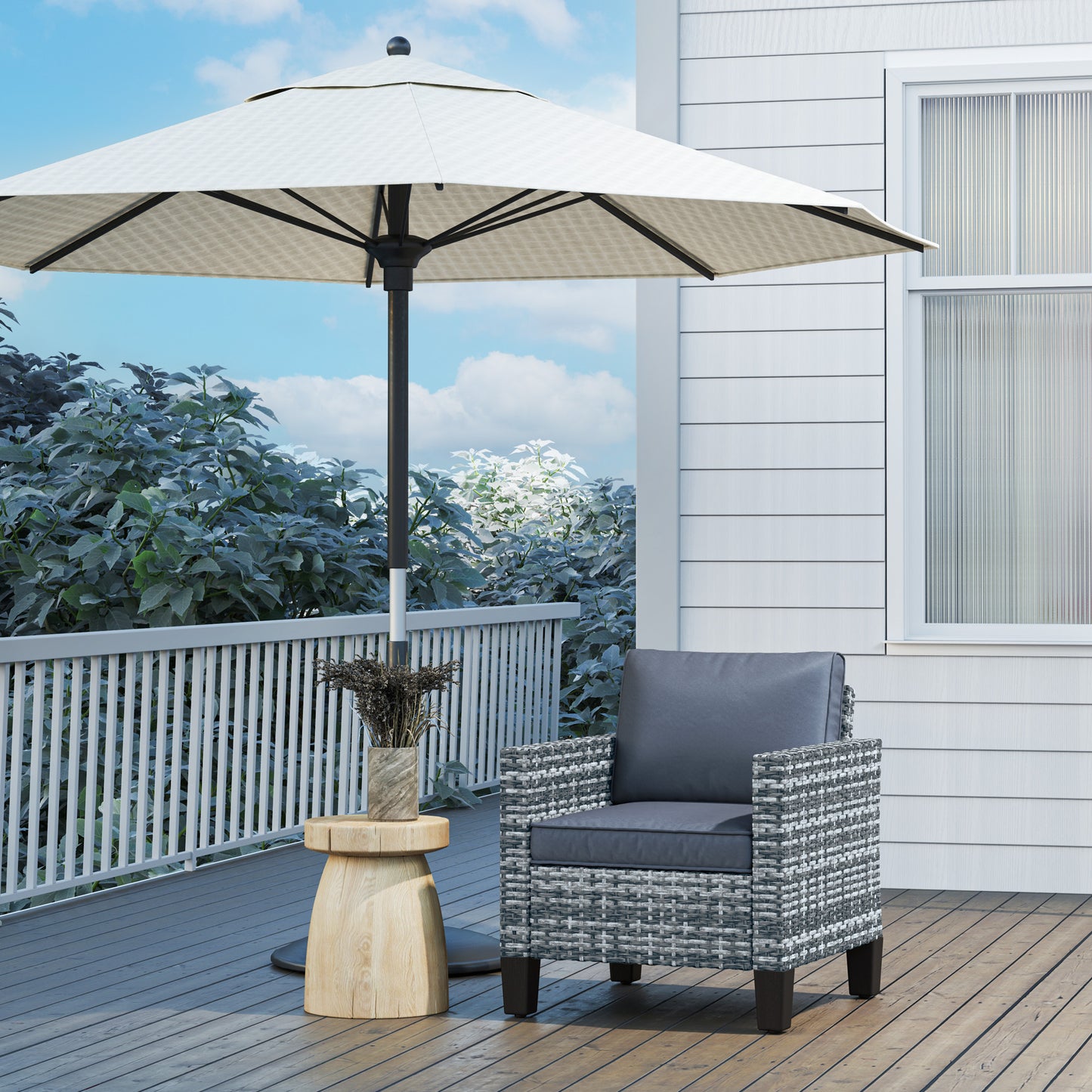 Fotel Outsunny Single Rattan z poduszkami - jasnoszary