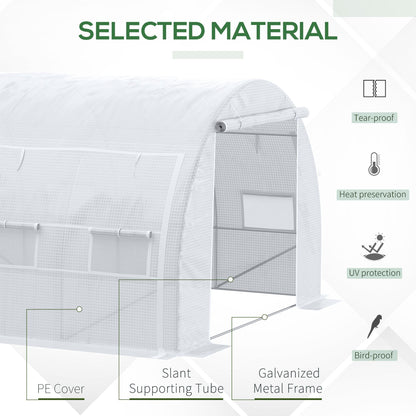 Outsunny دفيئة متعددة الأنفاق مقاس 4 × 3 × 2 م مع إطار فولاذي وغطاء مقوى وباب بسحاب و8 نوافذ للحديقة والفناء الخلفي، أبيض