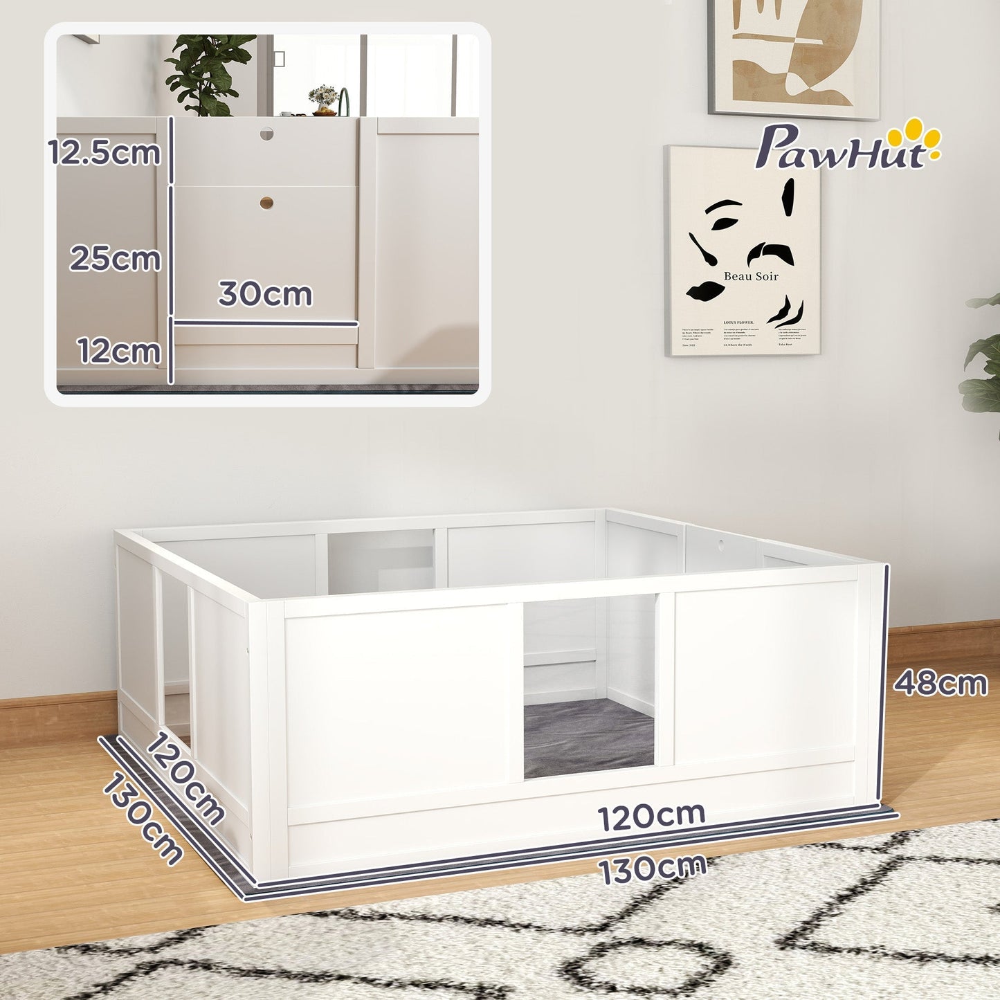 PawHut Whelping Box for Dogs with Whelping Pad, Adjustable Entrance, Non-slip Foot Pads, for Large Dogs, 124 x 120cm