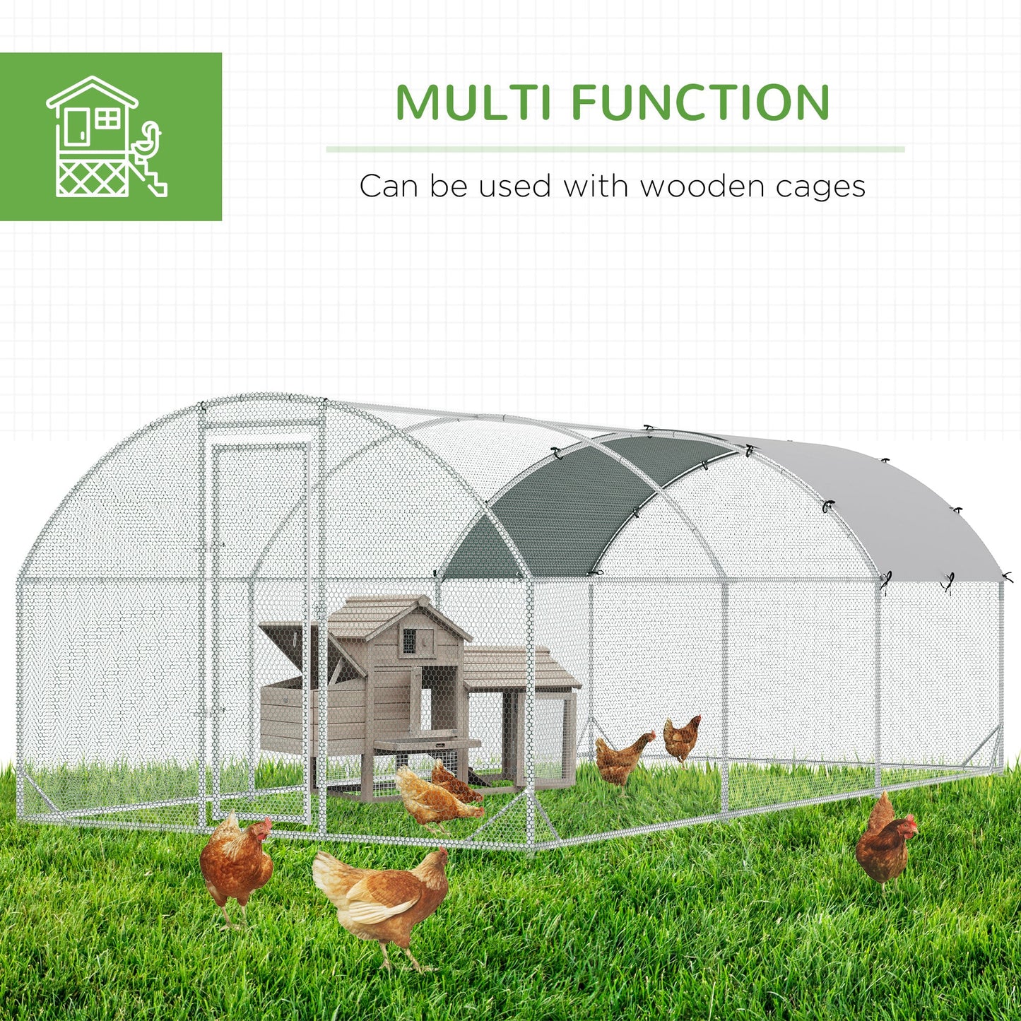 PawHut Galvanised Chicken Coop Hen House w/ Cover 5.7 x 2.8 x 2m