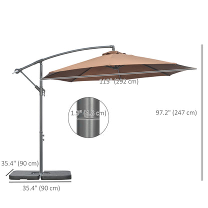 Parasol ogrodowy Outsunny 3(m) w kształcie banana, z korbką, podstawą krzyżową, obciążnikami i pokrowcem, do użytku na zewnątrz, wiszący, w kolorze kawy