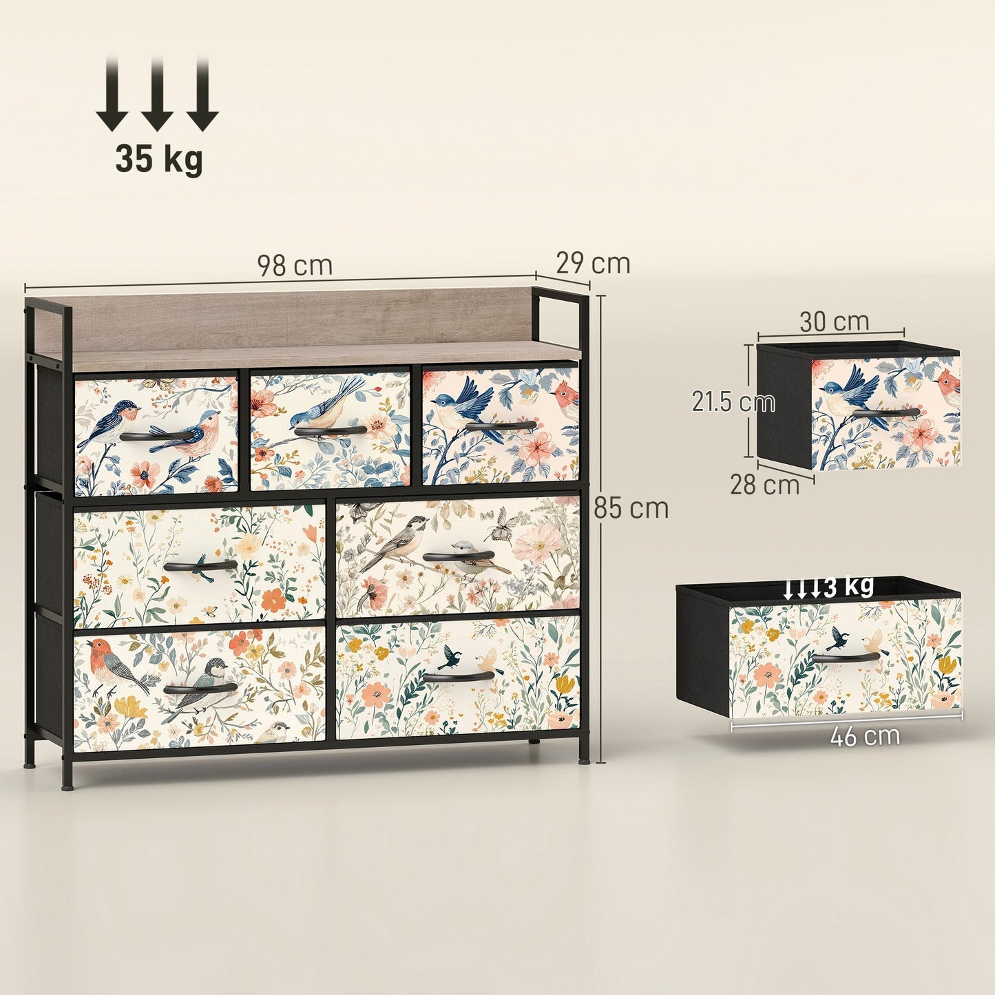 HOMCOM 7-Drawer Chest of Drawers - White