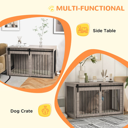 PawHut 118cm Dog Crate Furniture with Removable Cushion for Extra Large Dogs - Grey