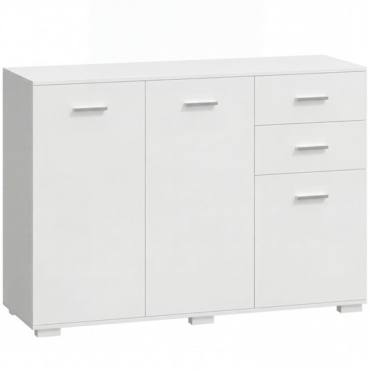 HOMCOM Sideboard, Modern Storage Cabinet with 2 Drawers, 3 Doors and Adjustable Shelves, White