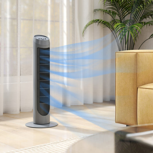 HOMCOM Tower Fan for Bedroom Cooling, 75cm Electric 70Â° Oscillating with 3 Speed Settings, Standing Floor Fan, Grey