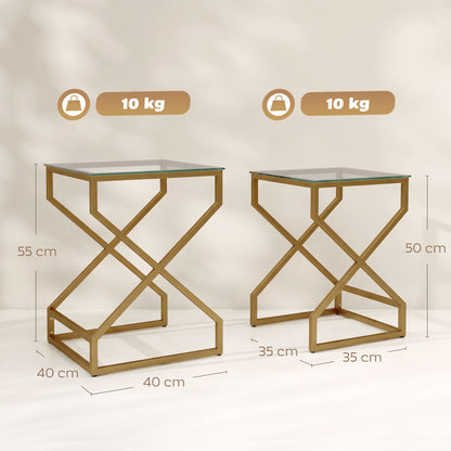 HOMCOM Nest of Tables, Side Table Set of 2 with Transparent Top, Coffee Table Set with Tempered Glass Top, Transparent