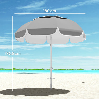 Outsunny Beach Umbrella Portable with Sand Anchor, Carry Bag, Adjustable Height & Tilt, UPF50+ UV Protection, Grey