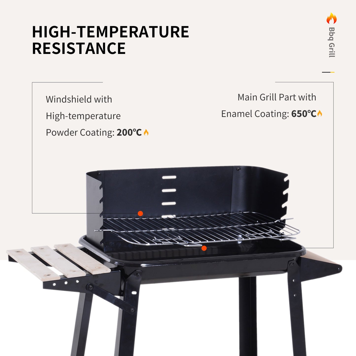 Outsunny BBQ Grill Trolley Charcoal BBQ Barbecue Grill Outdoor Patio Garden Heating Smoker with Side Trays Storage Shelf and Wheels