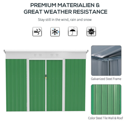 Outsunny 7.6 x 4.3ft Garden Storage Shed w/ Sliding Door Ventilation Window Sloped Roof Gardening Tool Storage Green