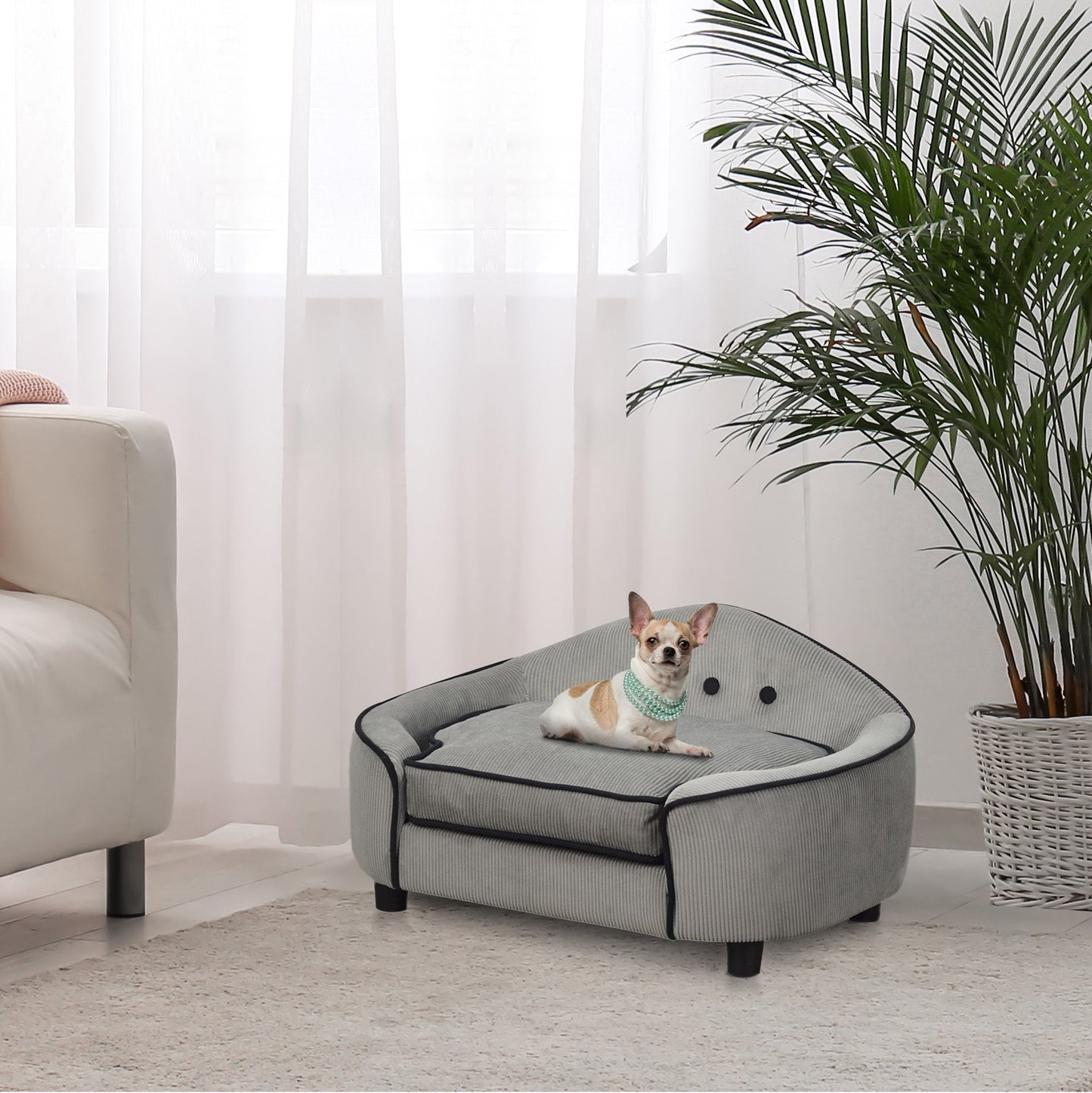 PawHut Pet Sofa Couch Small Sized Dog Various Cat Sponge Cushioned Bed Lounge Gray