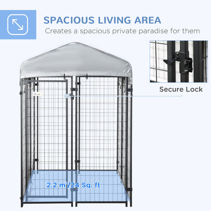 PawHut Outdoor Dog Kennel, Metal Dog Run, with Canopy, 183 x 121 x 183cm