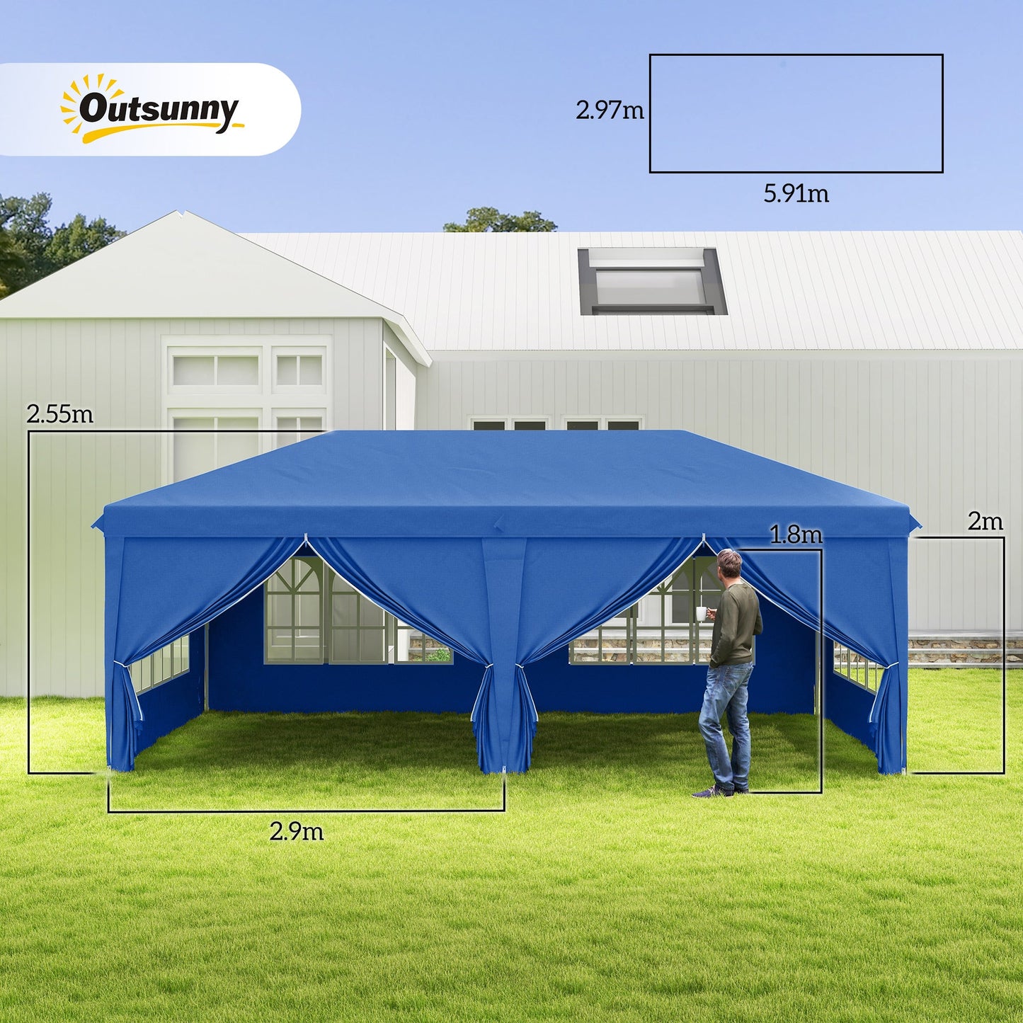 مظلة خارجية منبثقة للحديقة مقاس 3 × 6 أمتار من Outsunny، خيمة حفلات الزفاف، مظلة مقاومة للماء مع جدران جانبية، نوافذ، حقيبة حمل، أزرق