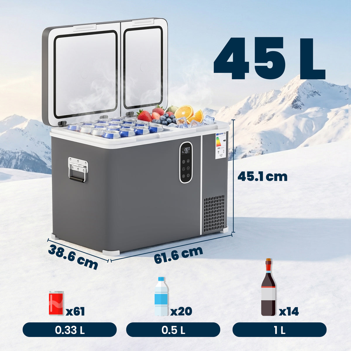 Outsunny 45L Compressor Car Fridge Freezer, Dual Zone Camping Refrigerator with App Control, Grey