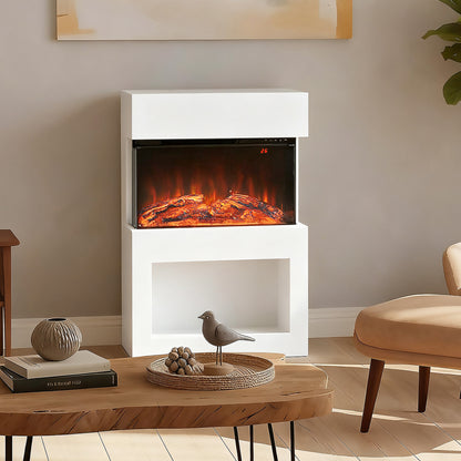 HOMCOM 19" Electric Fireplace with Surround, 3D Flame Effect, 6 Colours & 3 Brightness Levels, 1000W/2000W White Electric Fire and Mantel Reach up to 30ã¡ Space with Remote & Timer, 3 Sided View