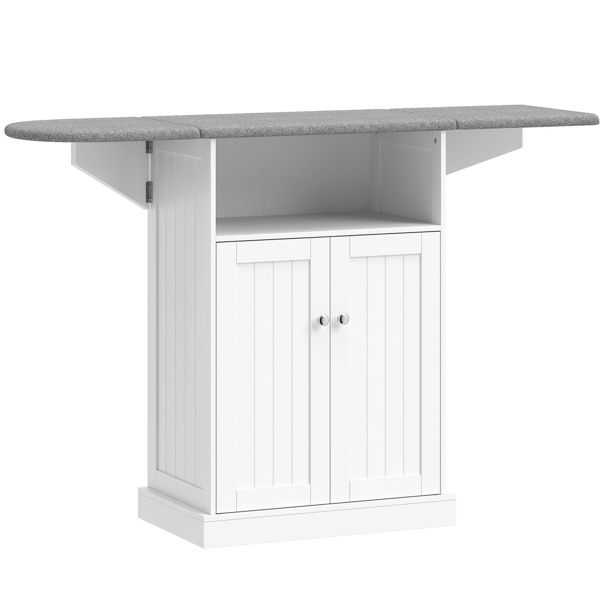 HOMCOM Ironing Board Cabinet on Wheels with Foldable Top, Mobile Storage Cabinet with Ironing Board, Open Compartment, White
