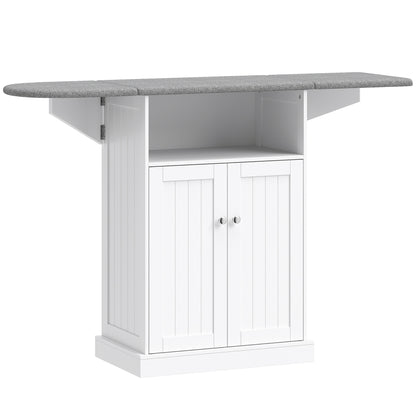 HOMCOM Ironing Board Cabinet on Wheels with Foldable Top, Mobile Storage Cabinet with Ironing Board, Open Compartment, White